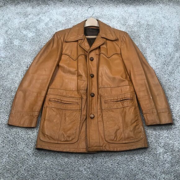 Vintage Leather Jacket Adult Large 40 Brown Tan Blazer Coat Western Cowboy Mens - Picture 1 of 16